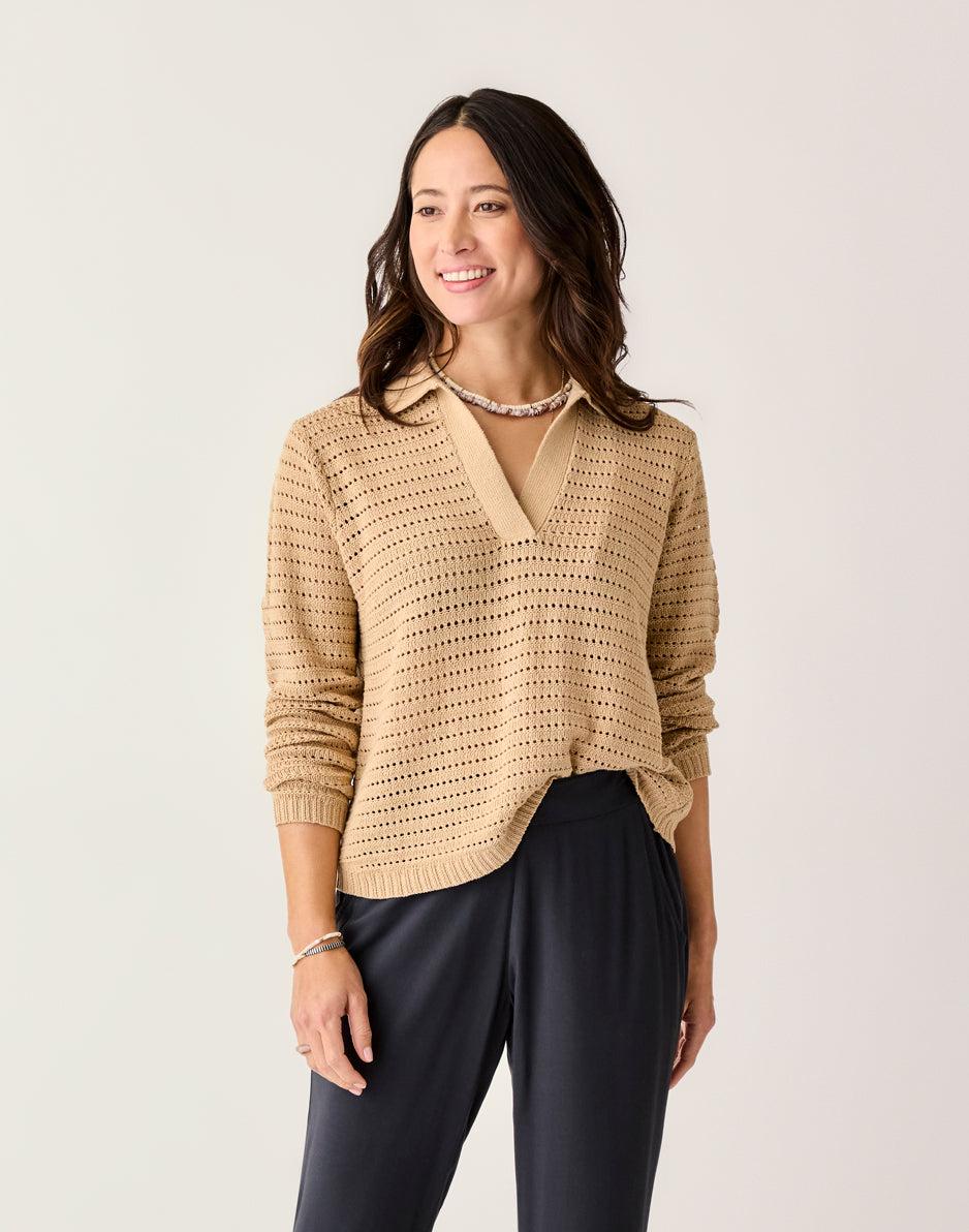carve designs Morgan Polo Sweater: Biscuit