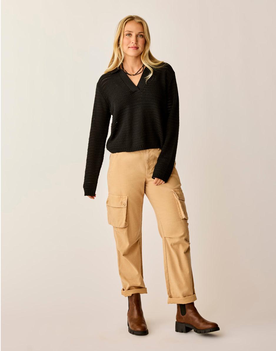 Carve Designs Morgan Polo Sweater: Black