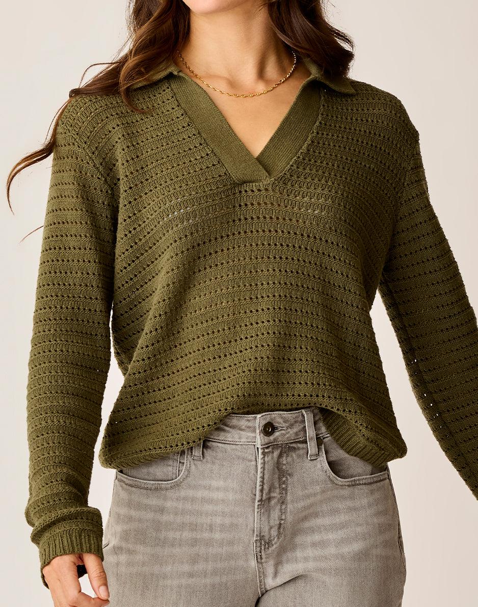 Carve Designs Morgan Polo Sweater: Fir