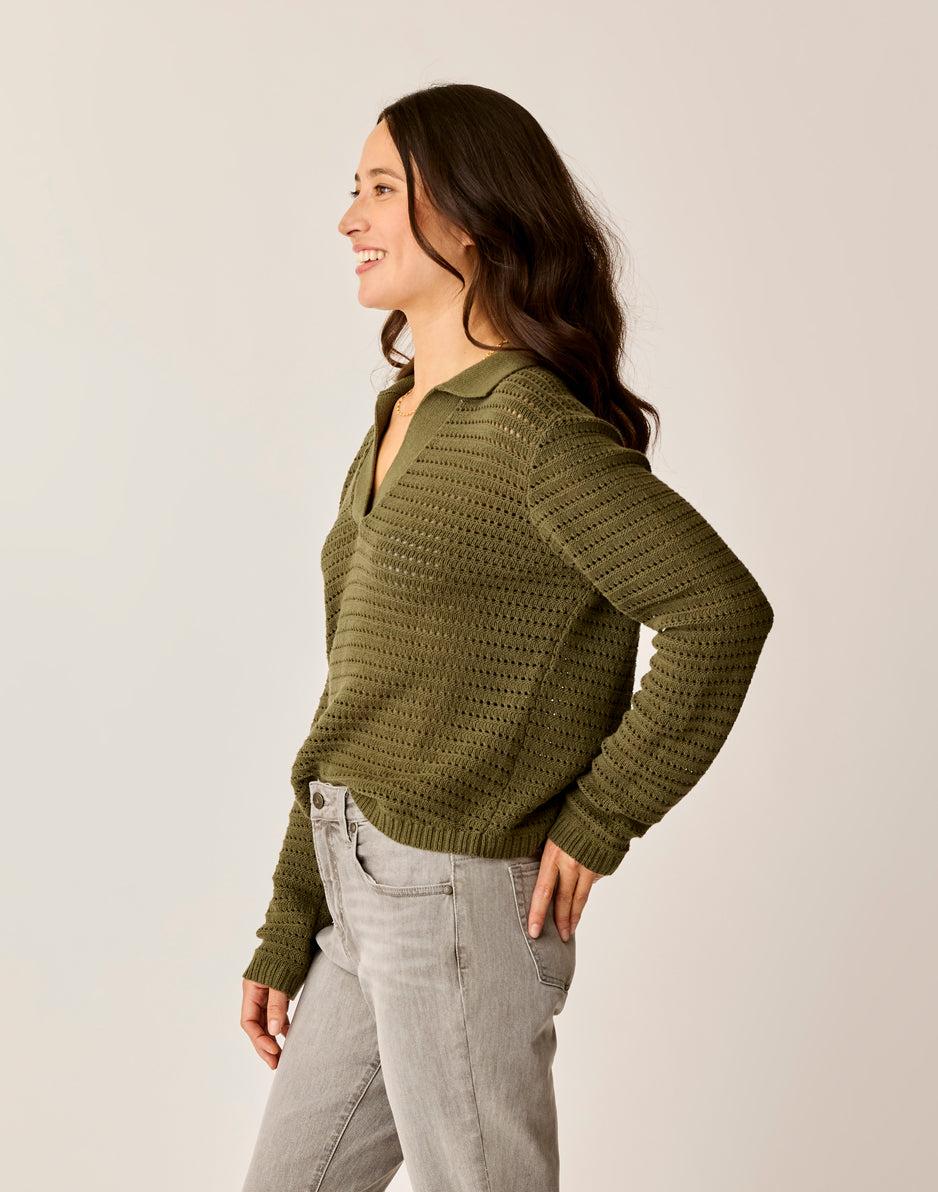 Carve Designs Morgan Polo Sweater: Fir