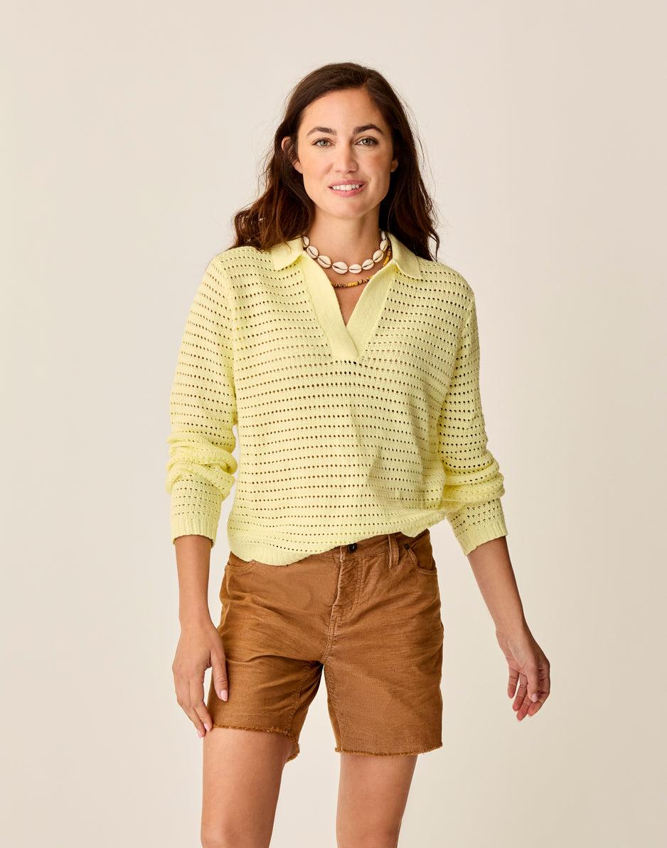 Carve Designs Morgan Polo Sweater: Light Limeade