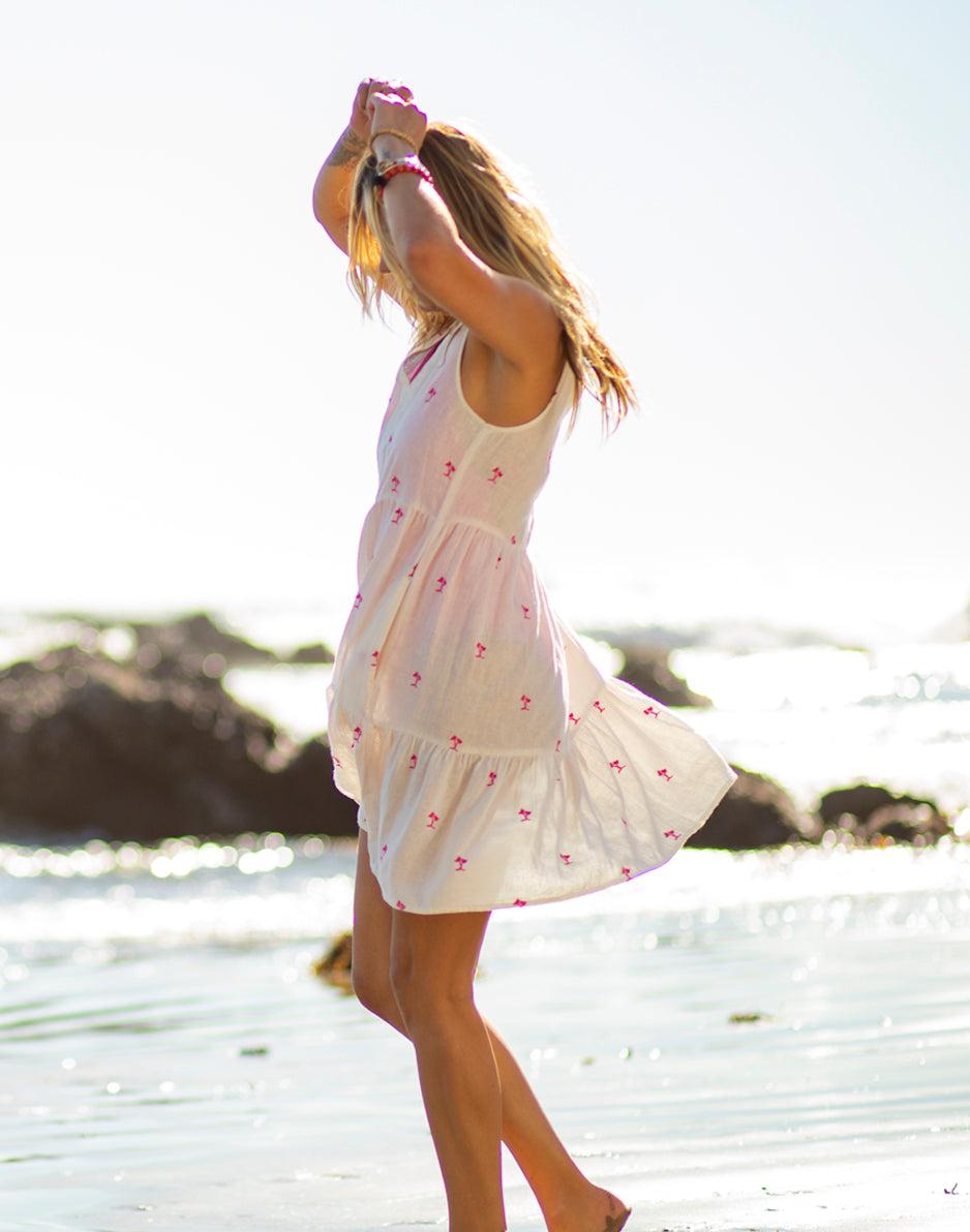 Carve Designs Nellie Linen Dress: Palm Embroidered