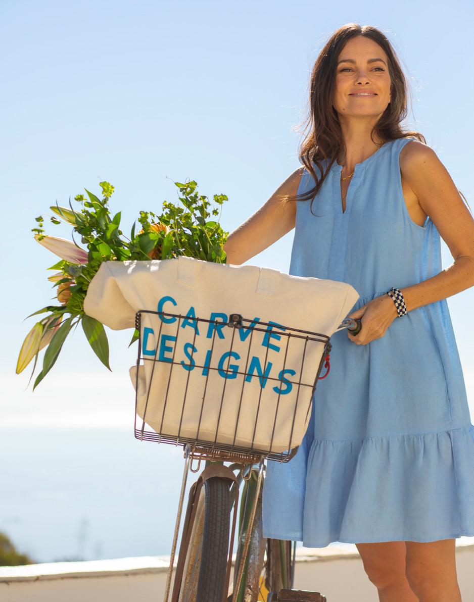 Carve Designs Nellie Linen Dress: Sky Blue Chambray