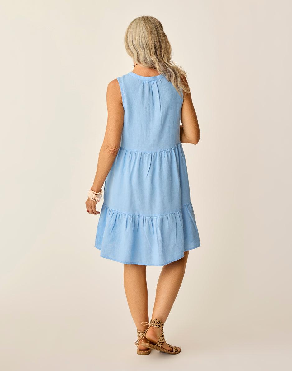 Carve Designs Nellie Linen Dress: Sky Blue Chambray