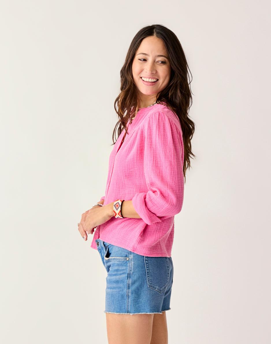 Carve Designs Tatum Double Gauze Shirt: Hot Pink