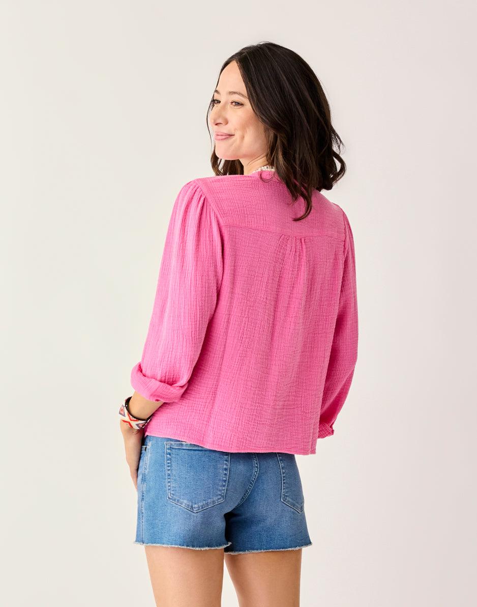 Carve Designs Tatum Double Gauze Shirt: Hot Pink