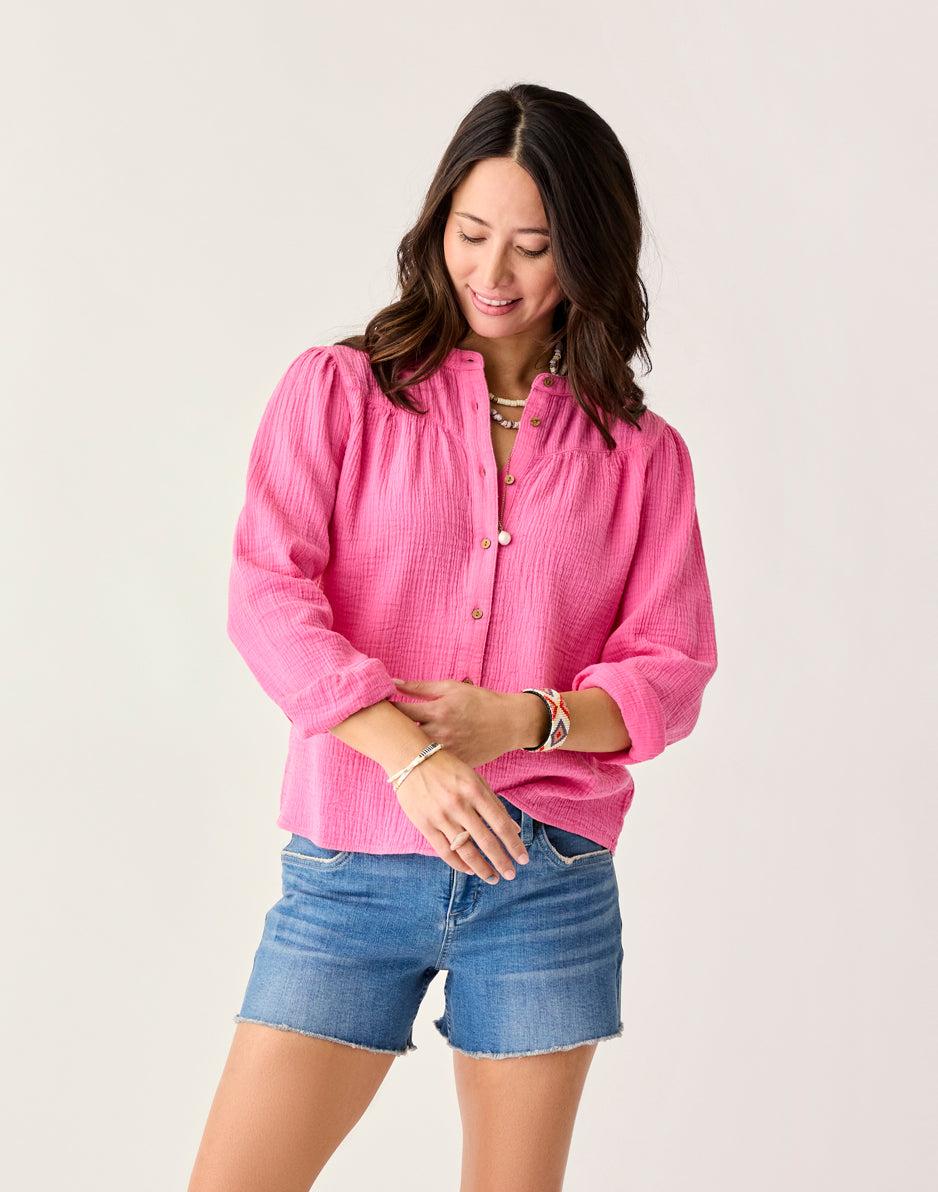 Carve Designs Tatum Double Gauze Shirt: Hot Pink