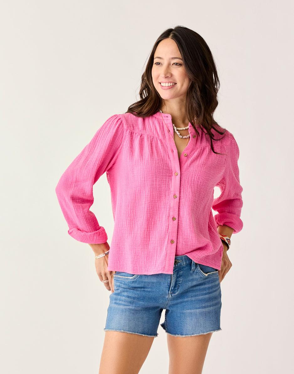 carve designs Tatum Double Gauze Shirt: Hot Pink