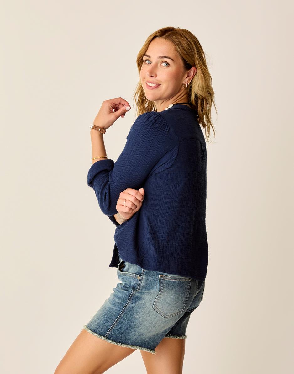 Carve Designs Tatum Double Gauze Shirt: Navy