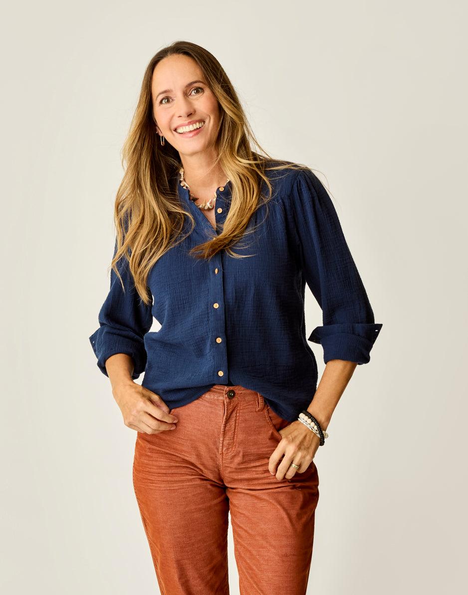 Carve Designs Tatum Double Gauze Shirt: Navy