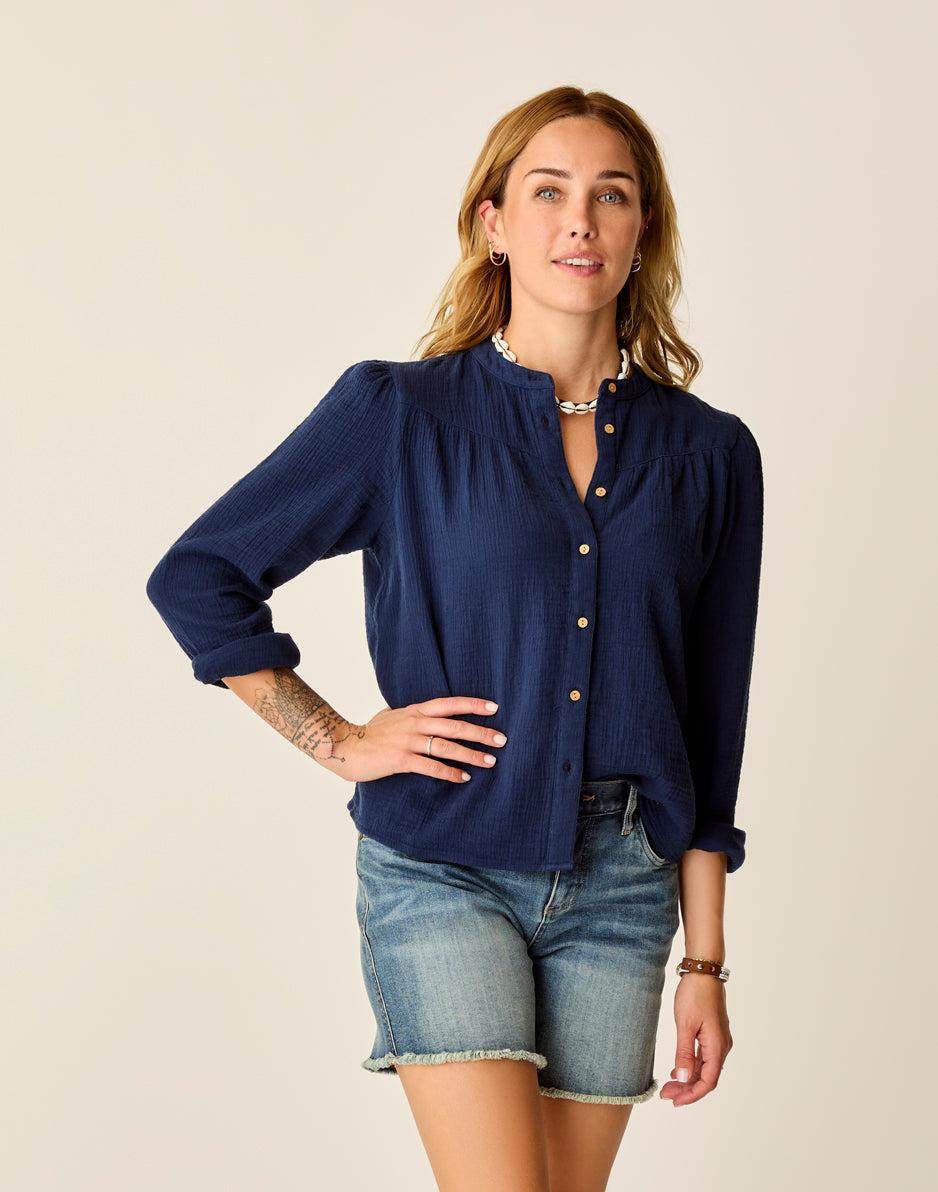 carve designs Tatum Double Gauze Shirt: Navy