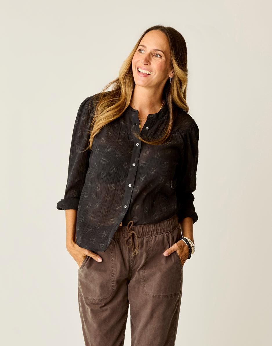 carve designs Tatum Gauze Top: Black Feather