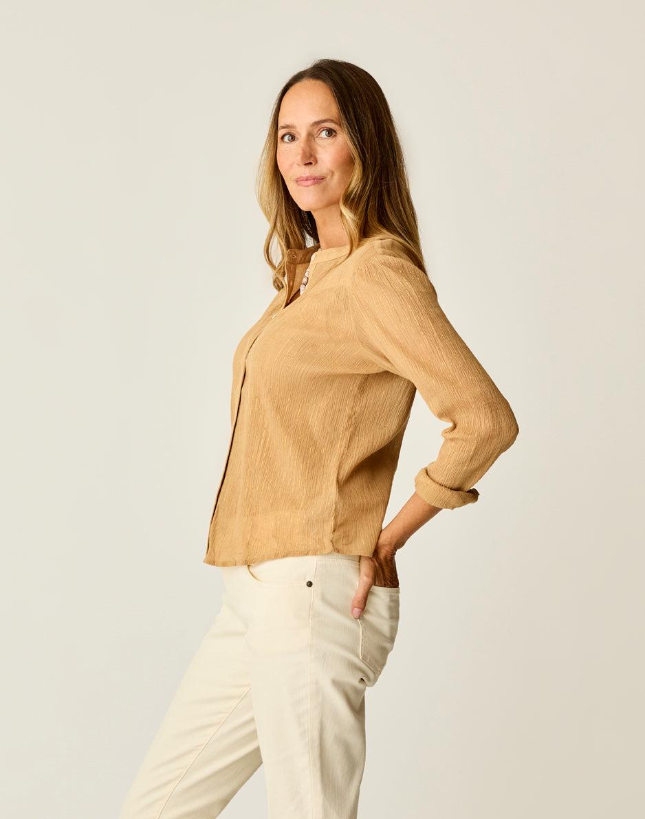 Carve Designs Tatum Gauze Top: Camel Lurex