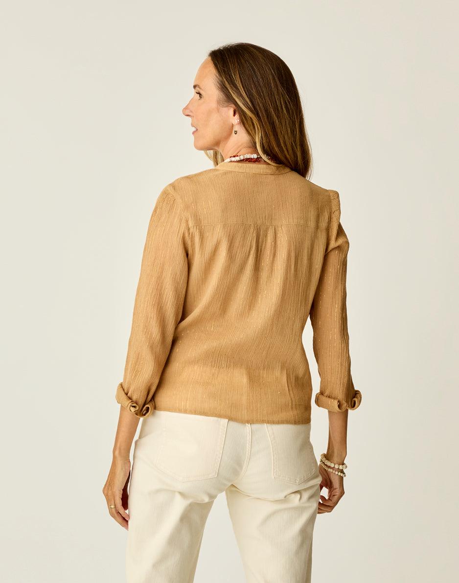 Carve Designs Tatum Gauze Top: Camel Lurex