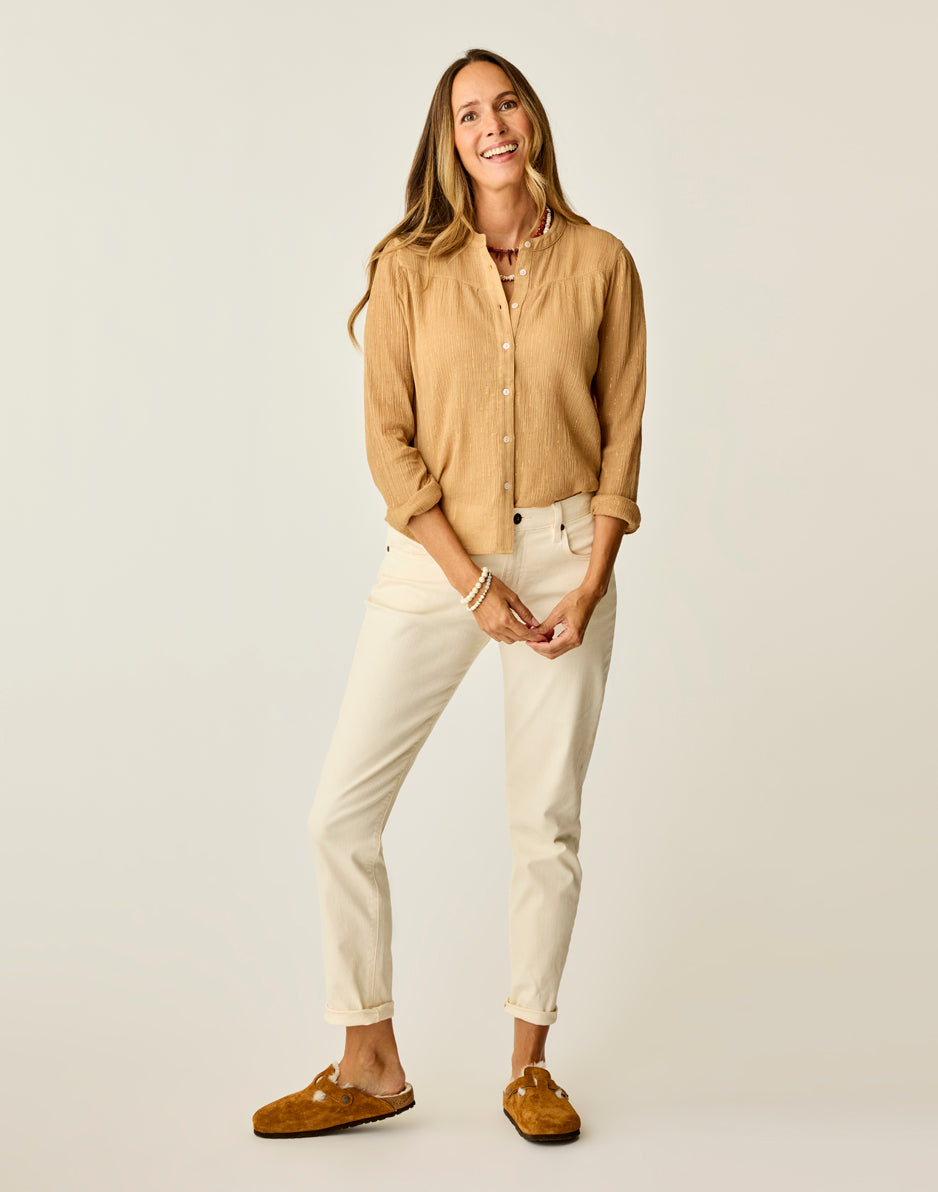 Carve Designs Tatum Gauze Top: Camel Lurex