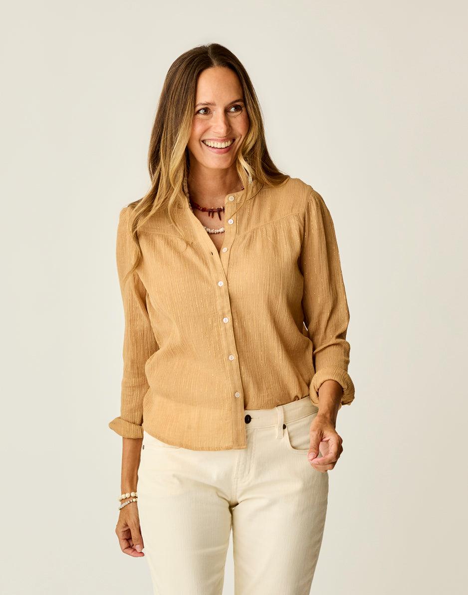 carve designs Tatum Gauze Top: Camel Lurex