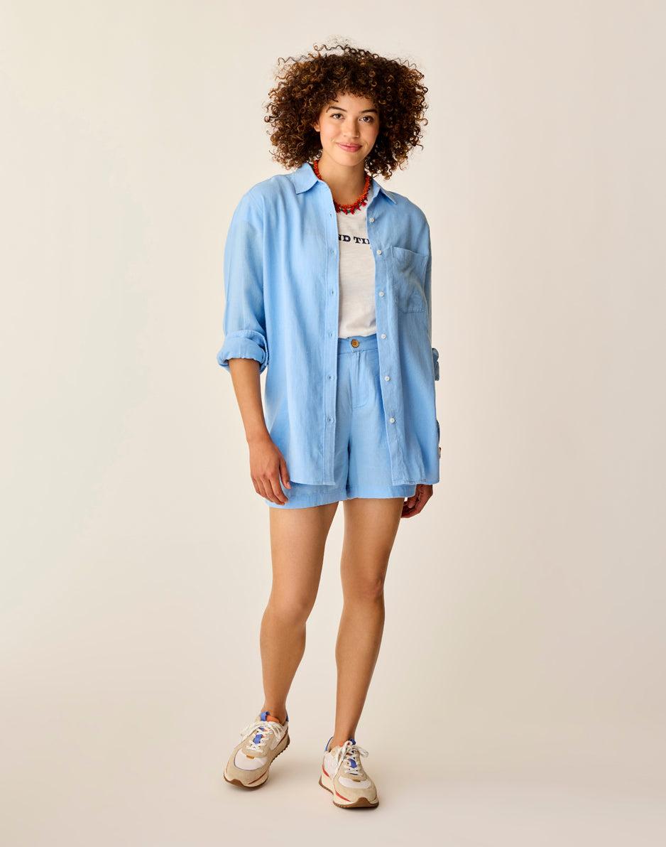 carve designs Taylor Linen Tunic: Sky Blue Chambray