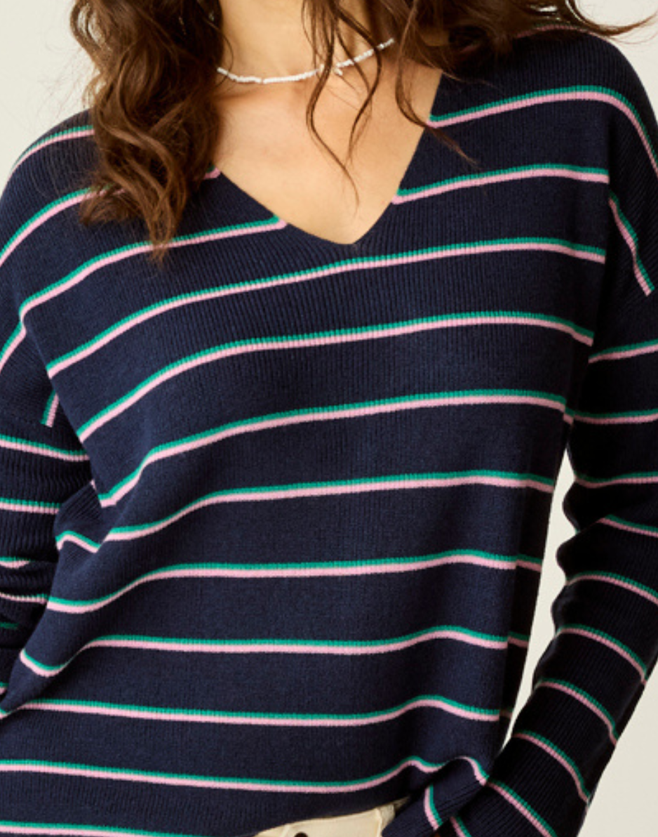 carve designs Zella Merino Sweater: Navy Stripe
