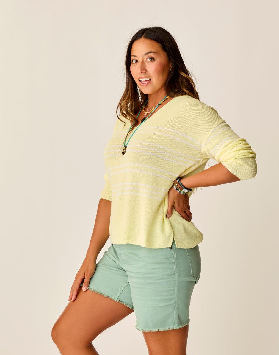 Carve Designs Zella Pullover: Lt. Limeade Stripe