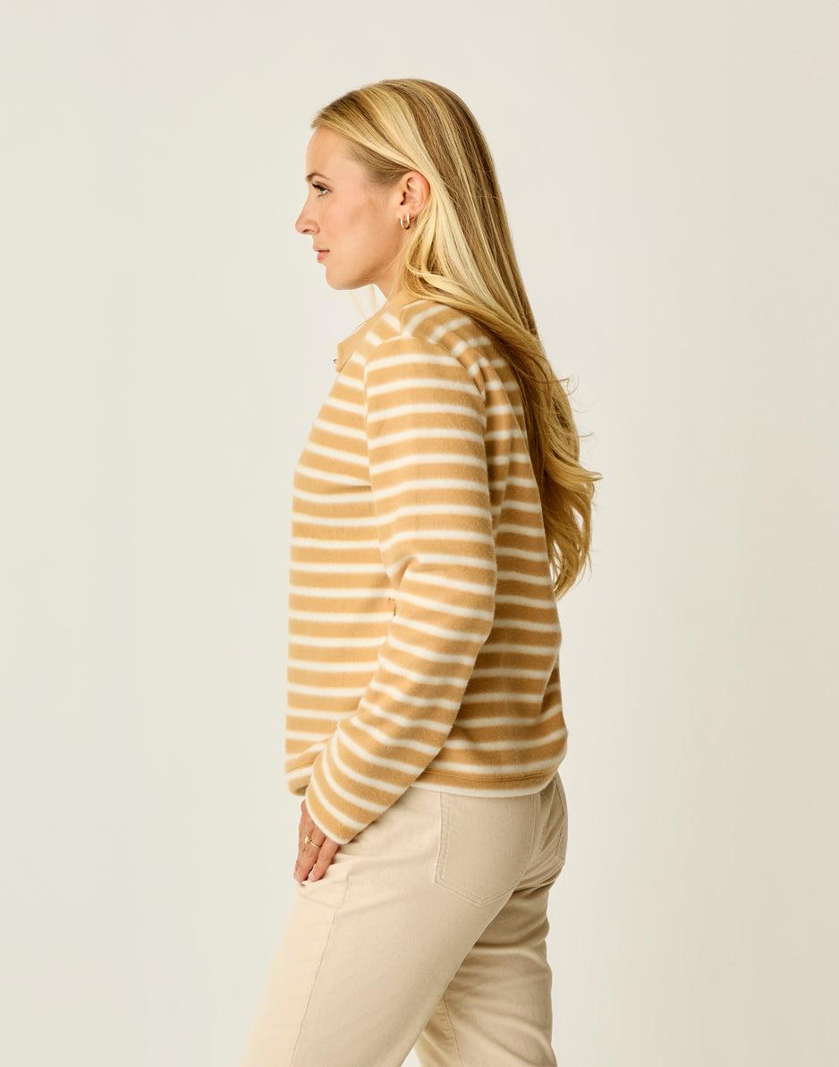 Carve Designs Clara Fleece Pullover: Camel Even Stripe