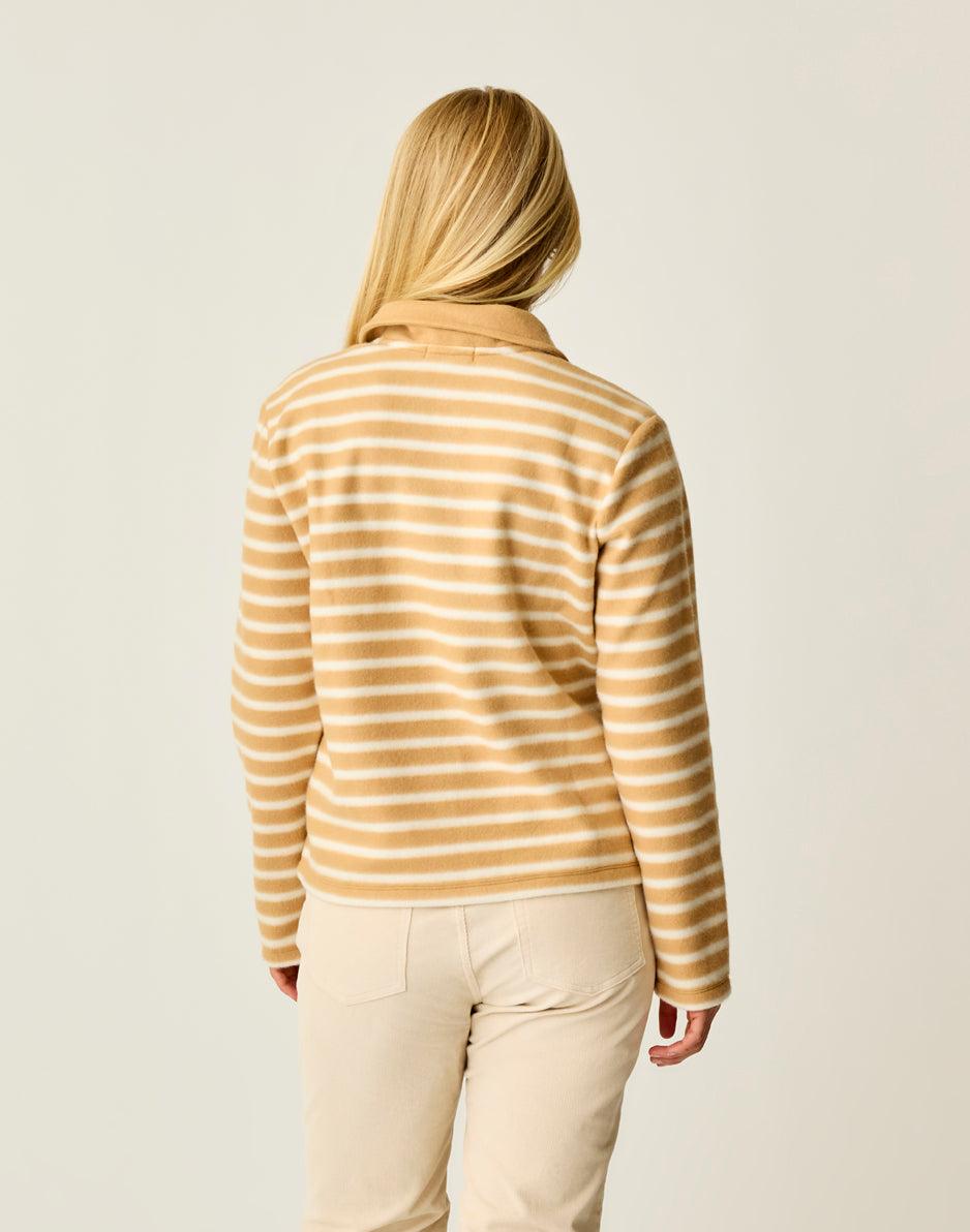 Carve Designs Clara Fleece Pullover: Camel Even Stripe