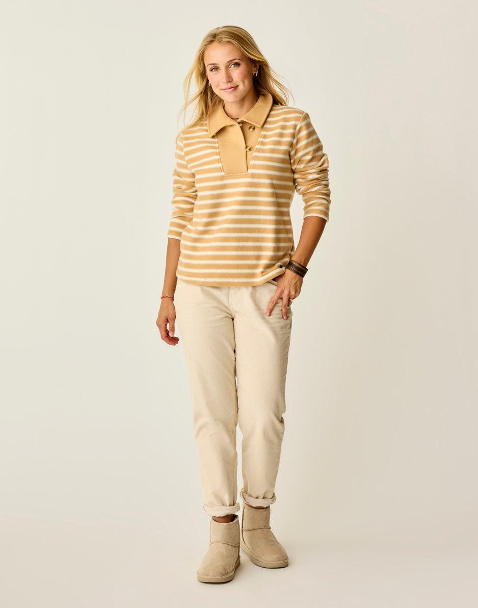 Carve Designs Clara Fleece Pullover: Camel Even Stripe