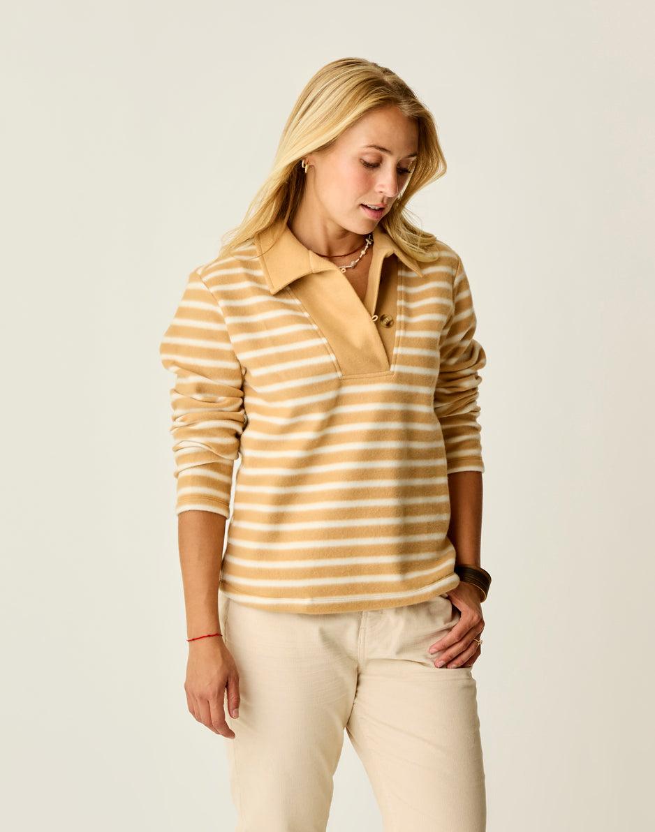 carve designs Clara Fleece Pullover: Camel Even Stripe