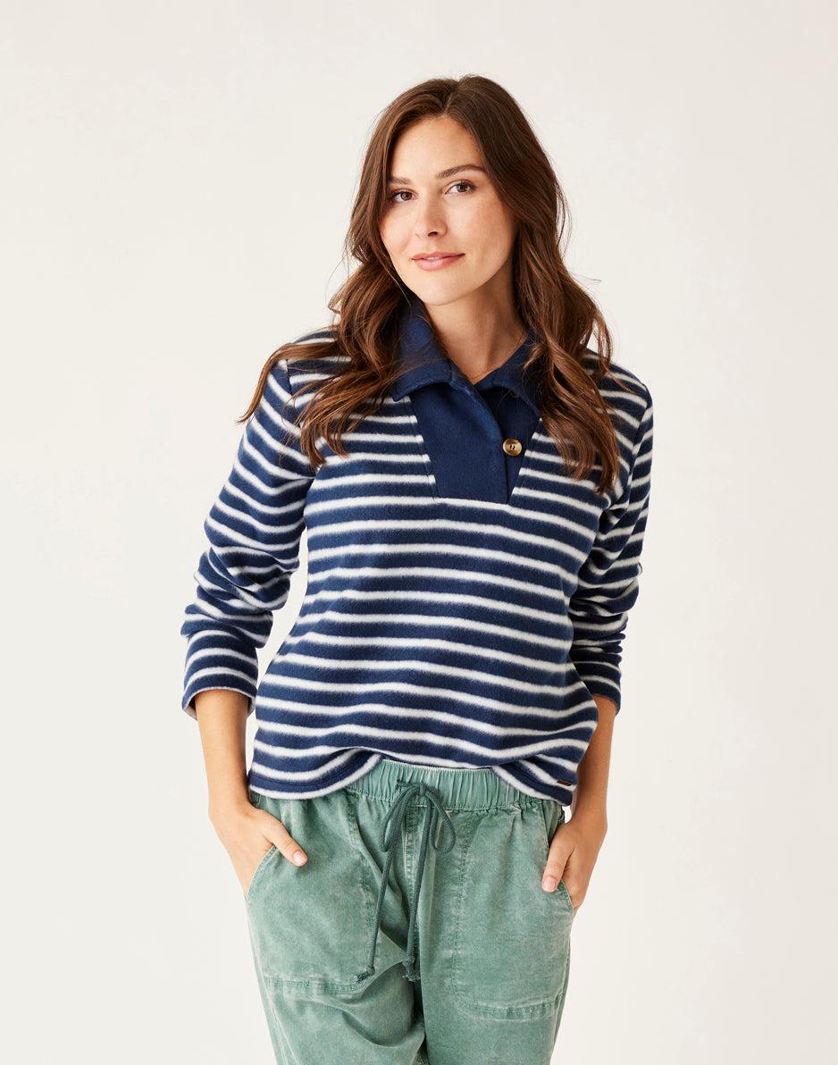 Carve Designs Clara Fleece Pullover: Navy Even Stripe