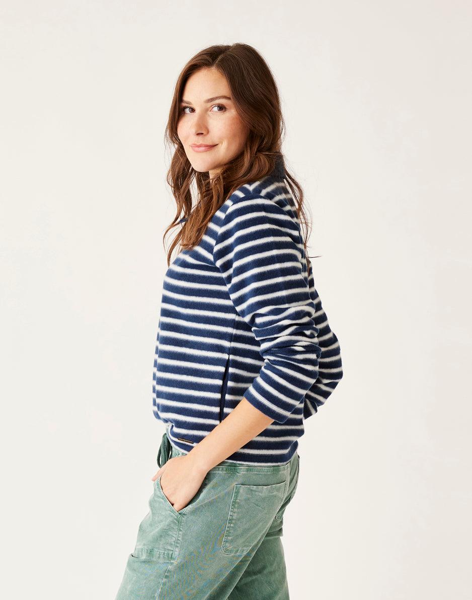 Carve Designs Clara Fleece Pullover: Navy Even Stripe