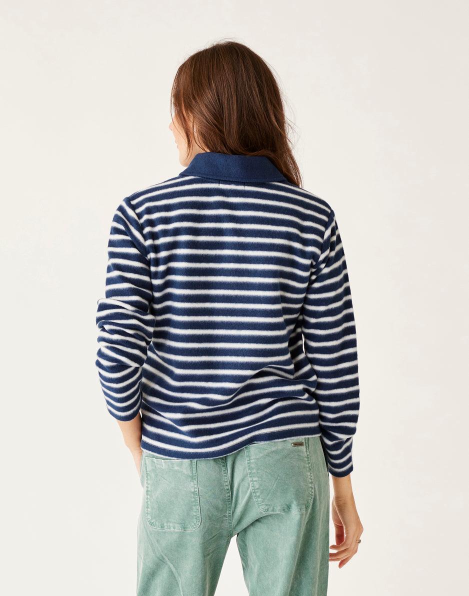 Carve Designs Clara Fleece Pullover: Navy Even Stripe
