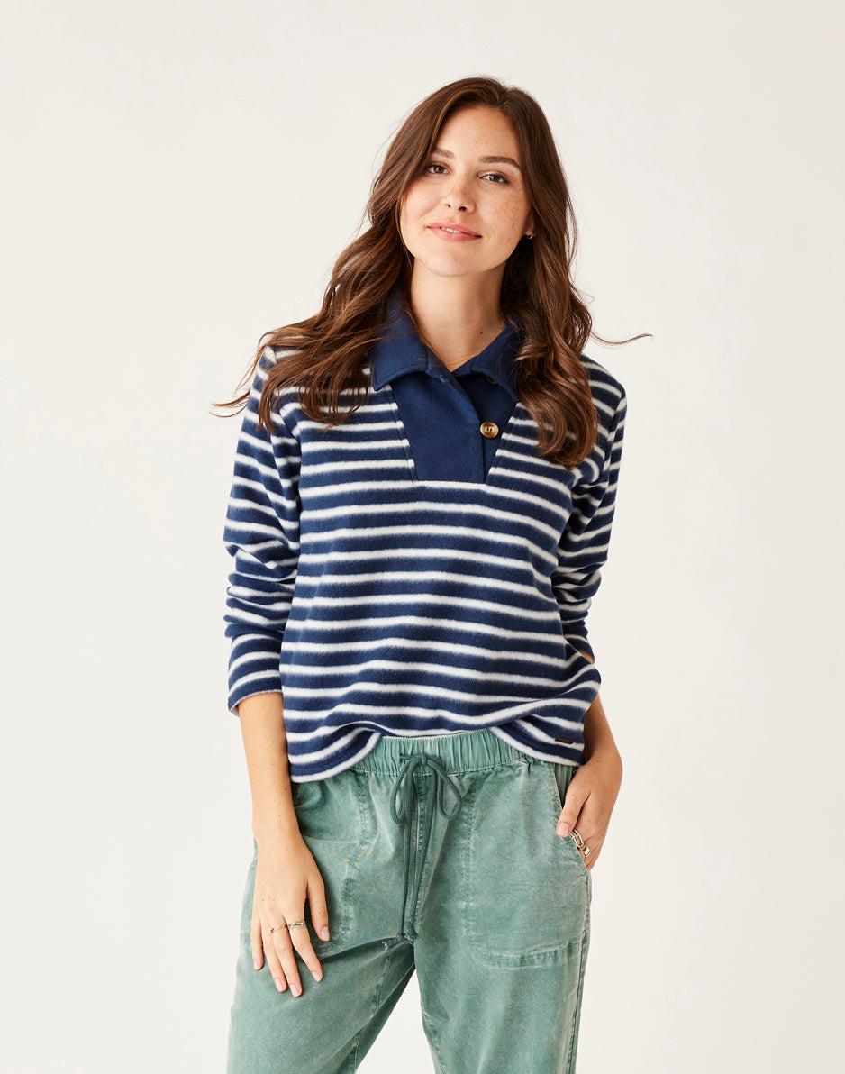 carve designs Clara Fleece Pullover: Navy Even Stripe