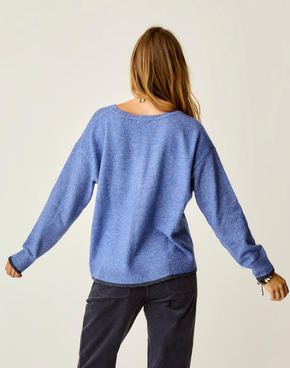 Carve Designs Drue Fuzzy Sweater: Capri Blue W. Dark Capri