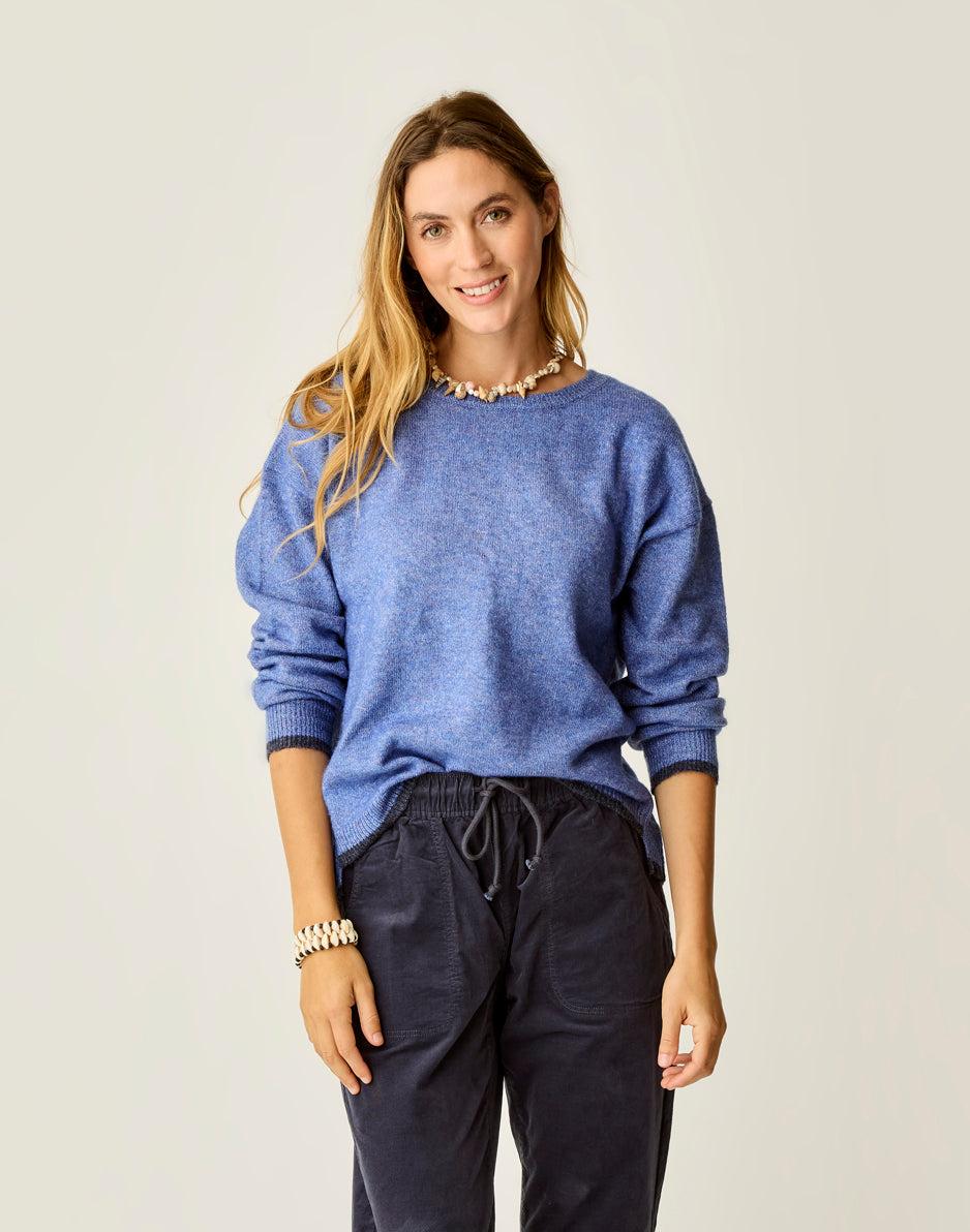 carve designs Drue Fuzzy Sweater: Capri Blue w. Dark Capri