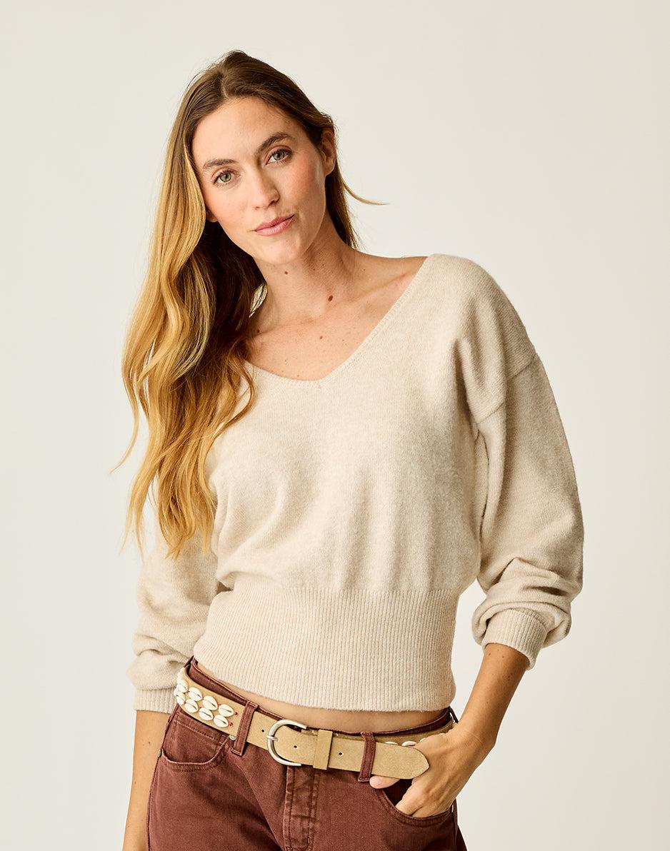 carve designs Ruth Reversible Fuzzy Sweater: Oatmeal Heather