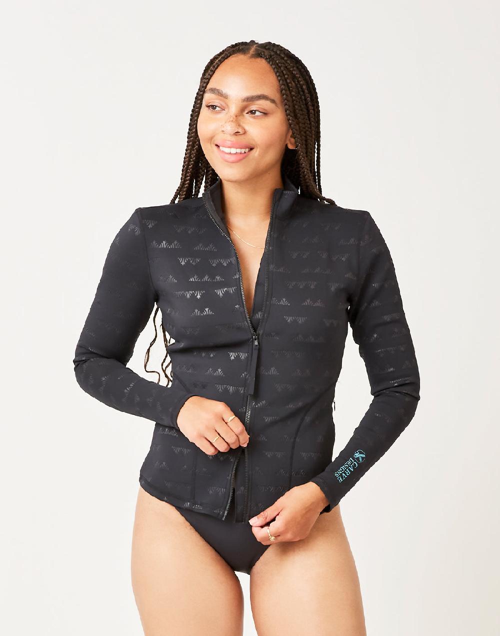 carve designs Stella Zip-Up Jacket: Black Cascade Embossed