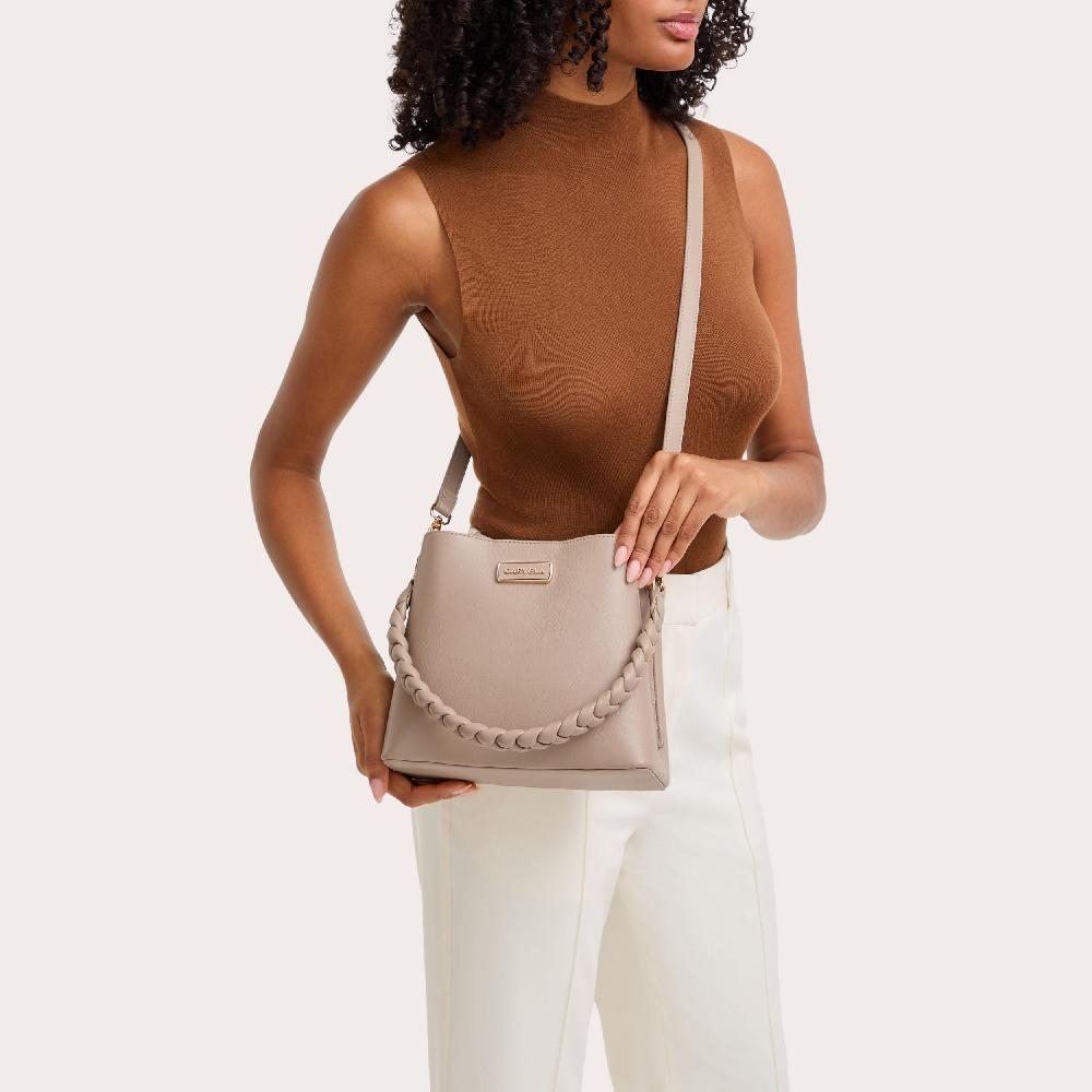 Carvela ALESSIA PLAIT MIDI Beige Synthetic Midi Bag By CARVELA