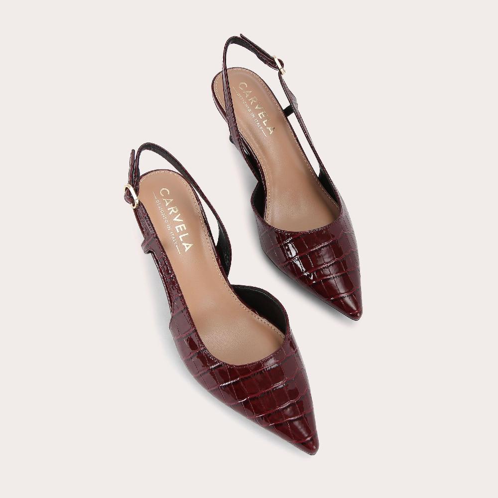 Carvela ALINA SLING Dark Red Patent Croc Slingback Heel By CARVELA
