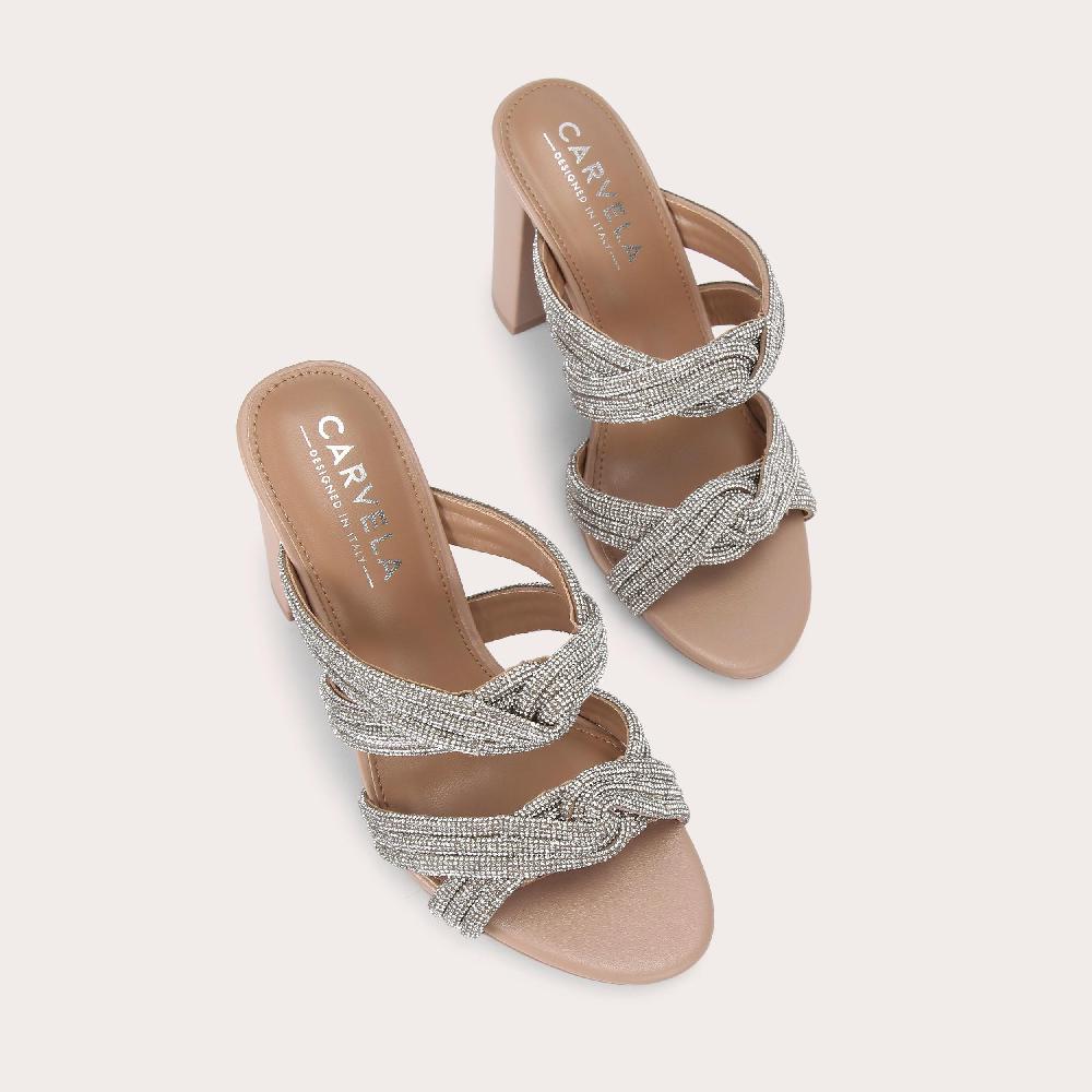 Carvela ARIELLE BLOCK SANDAL Silver Fabric Heel By CARVELA