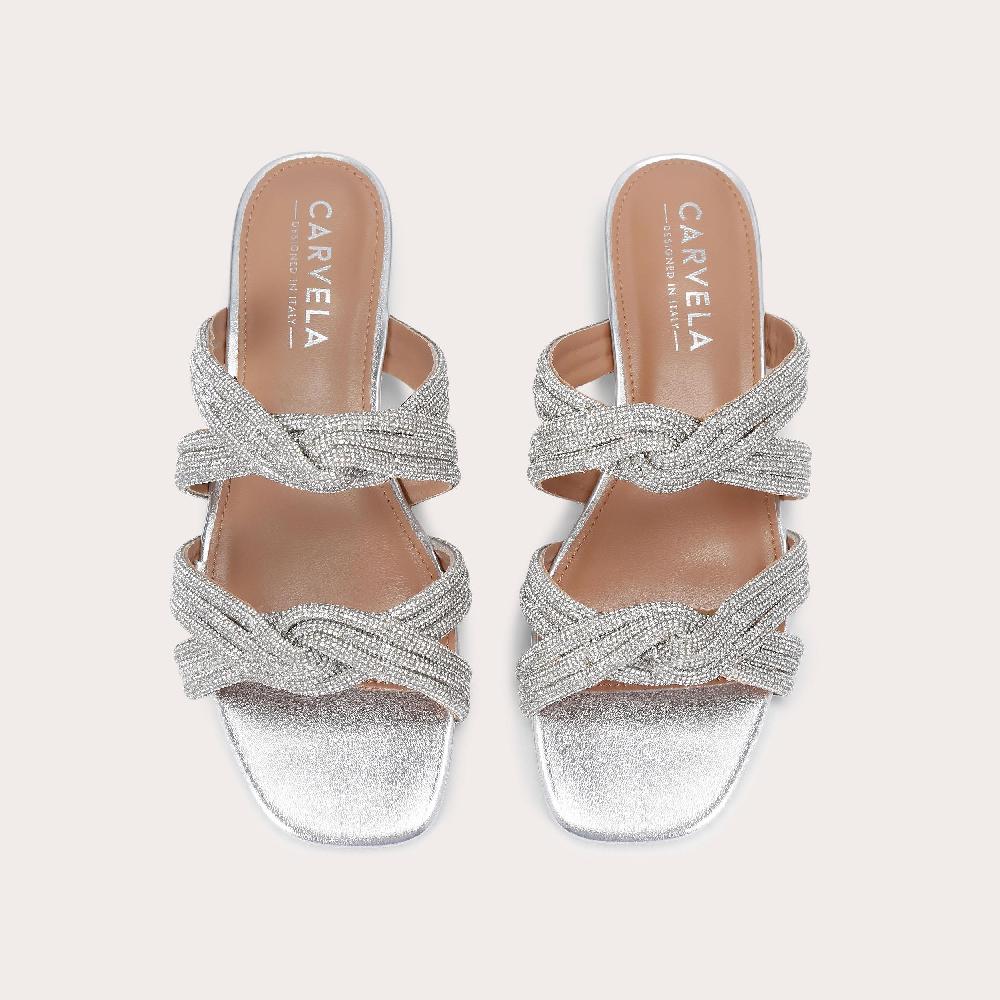 Carvela ARIELLE FLAT SANDAL Silver Crystal Slip On Sandal By CARVELA