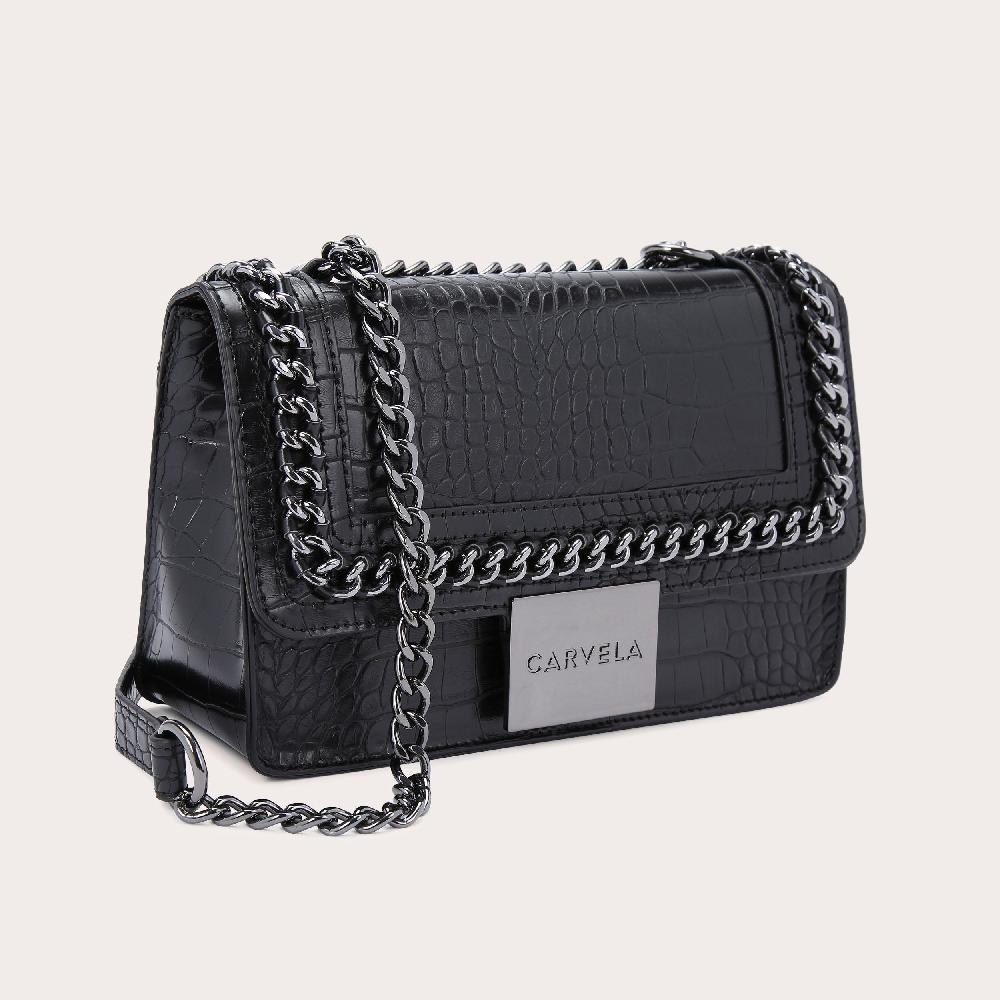 Carvela BAILEY QLTD CHN SHLDR BAG Black Croc Quilted Chain Bag By CARVELA