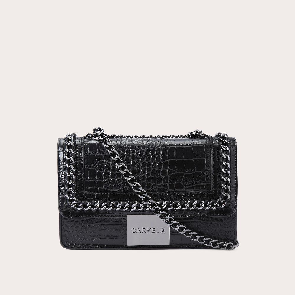 carvela BAILEY QLTD CHN SHLDR BAG Black Croc Quilted Chain Bag by CARVELA