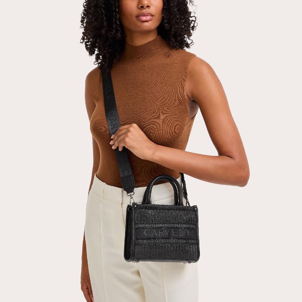 Carvela BEACH GLAM MINI TOTE Black Raffia Mini Glam Tote Bag By CARVELA