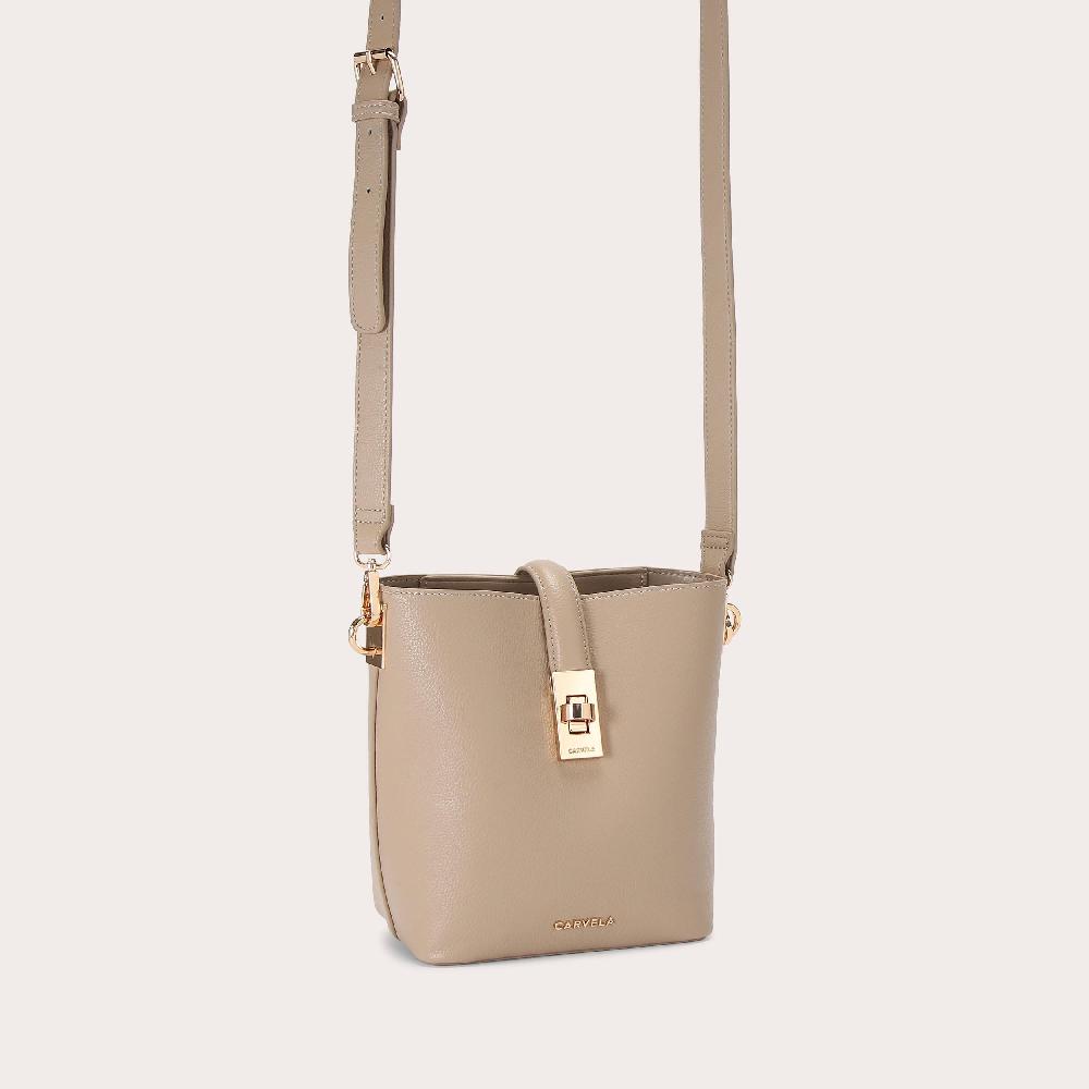 Carvela BILLIE CROSSBODY Taupe Bucket Bag By CARVELA