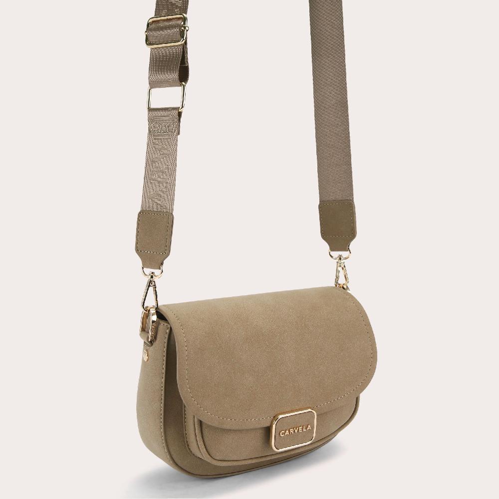 Carvela BOXY SADDLE BAG Camel Microsuede Cross Body Saddle Bag By CARVELA