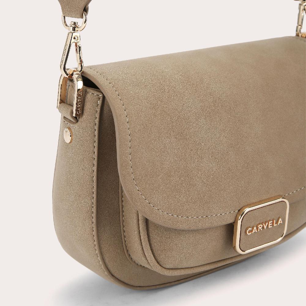 Carvela BOXY SADDLE BAG Camel Microsuede Cross Body Saddle Bag By CARVELA