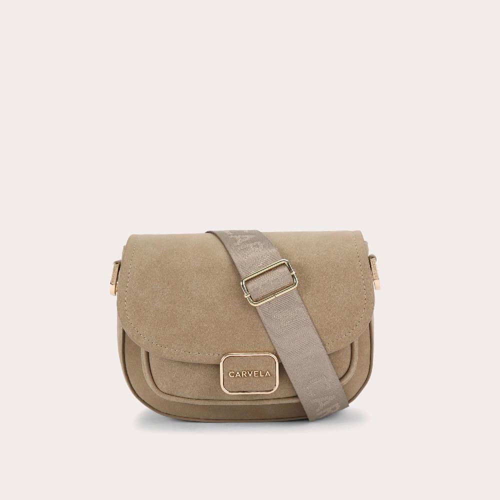 carvela BOXY SADDLE BAG Camel Microsuede Cross Body Saddle Bag by CARVELA