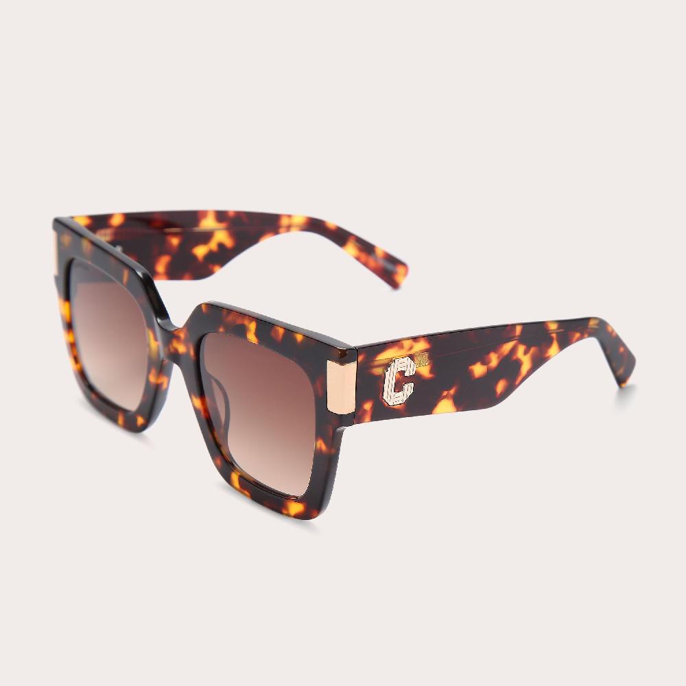 Carvela C SUNGLASSES Mid Brown Tortoiseshell Handmade Acetate Square Sunglasses By CARVELA