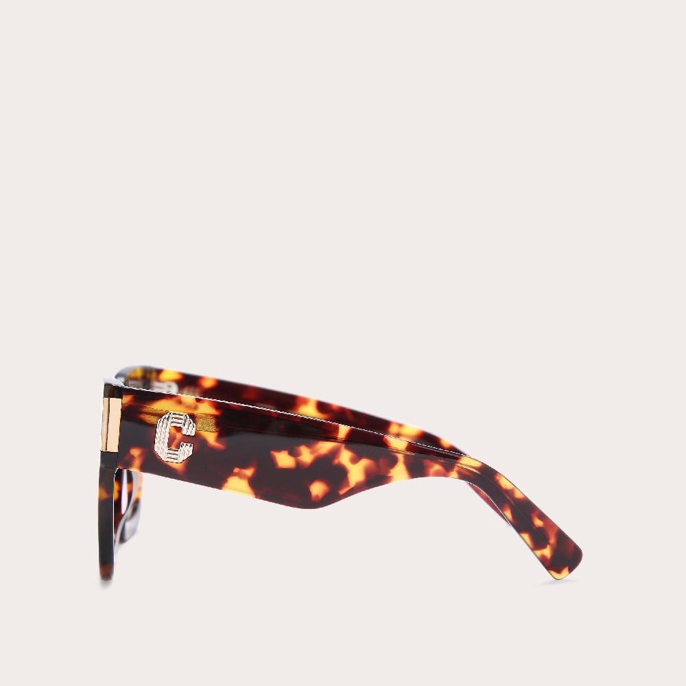 Carvela C SUNGLASSES Mid Brown Tortoiseshell Handmade Acetate Square Sunglasses By CARVELA