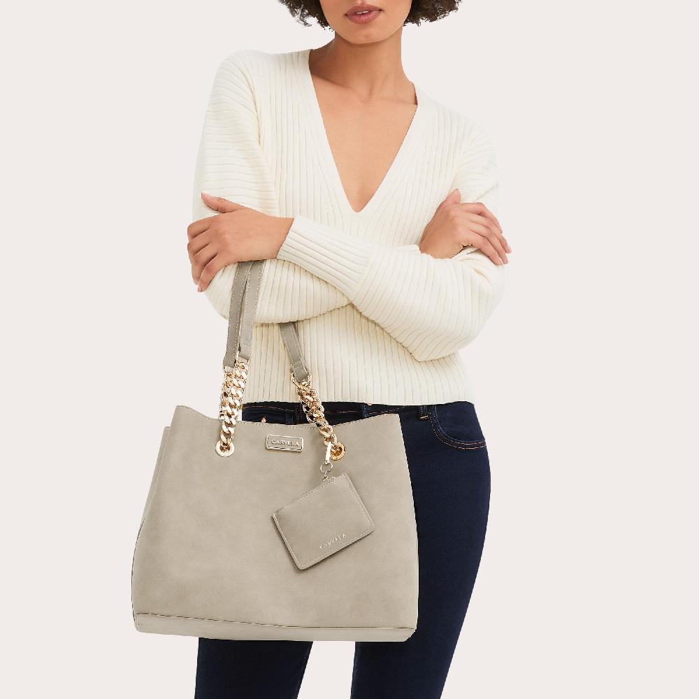 Carvela CAMMIE 3 Taupe Microsuede Tote Bag By CARVELA