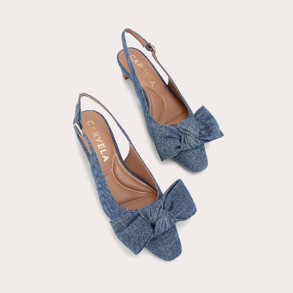 Carvela CARINA BOW SLING Blue Denim Sling Back Heel By CARVELA